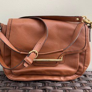 Coach Tan Leather crossbody bag with gold detailing. Good condition.
